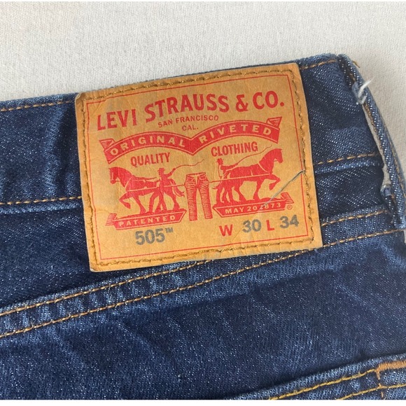 Levi Strauss Co 505 Mens Dark Wash Straight Leg Jeans W30 L34 (fits 32x33) - Picture 4 of 15